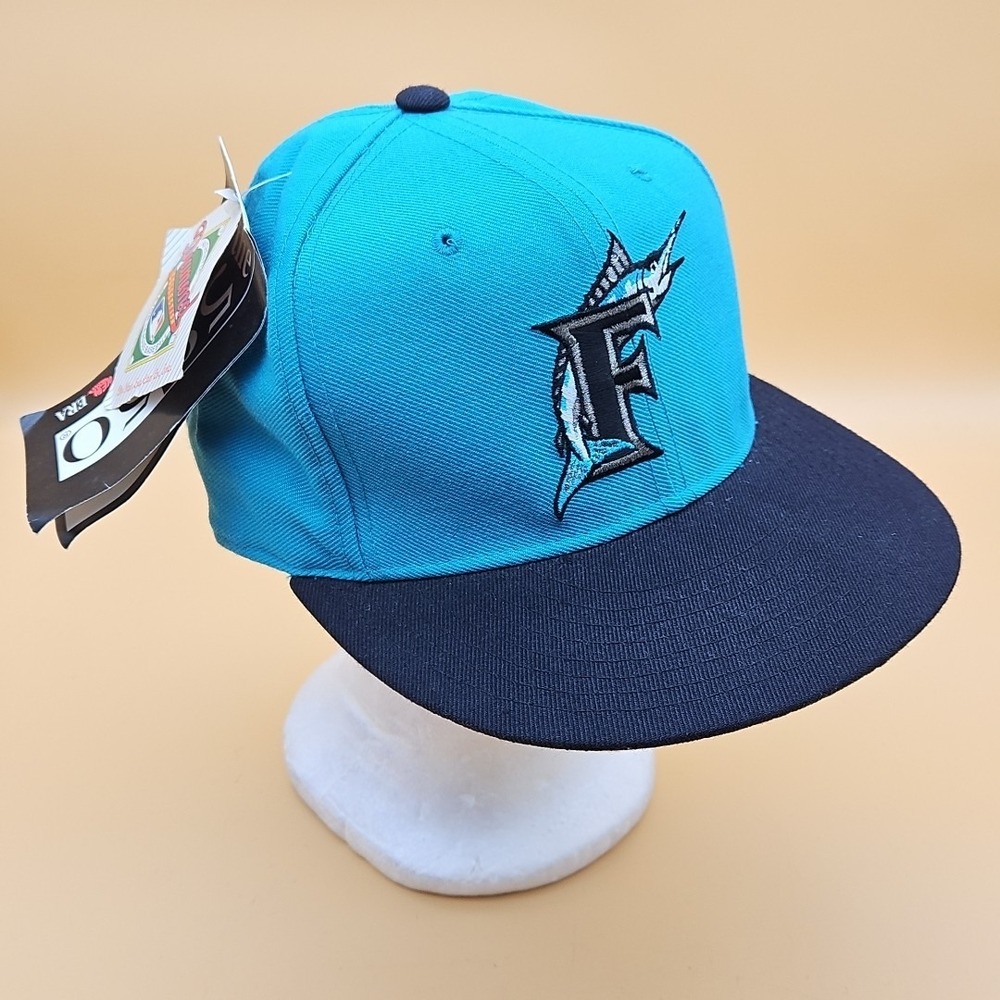 VTG Florida Marlins Hat Cap Fitted Size‎ 7 1/4 Teal New Era 5950 Diamond USA NWT